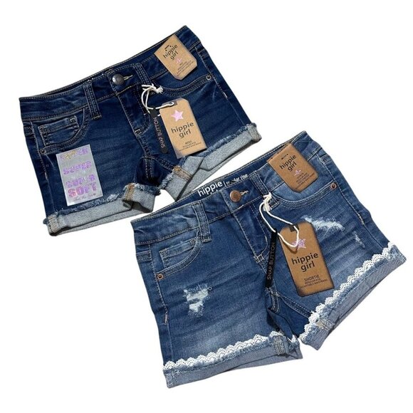 Hippie Girl Size 4 Snap Button Stretch Adjustable Waist Jean Shorts 2-Pairs ~NWT - Picture 1 of 7